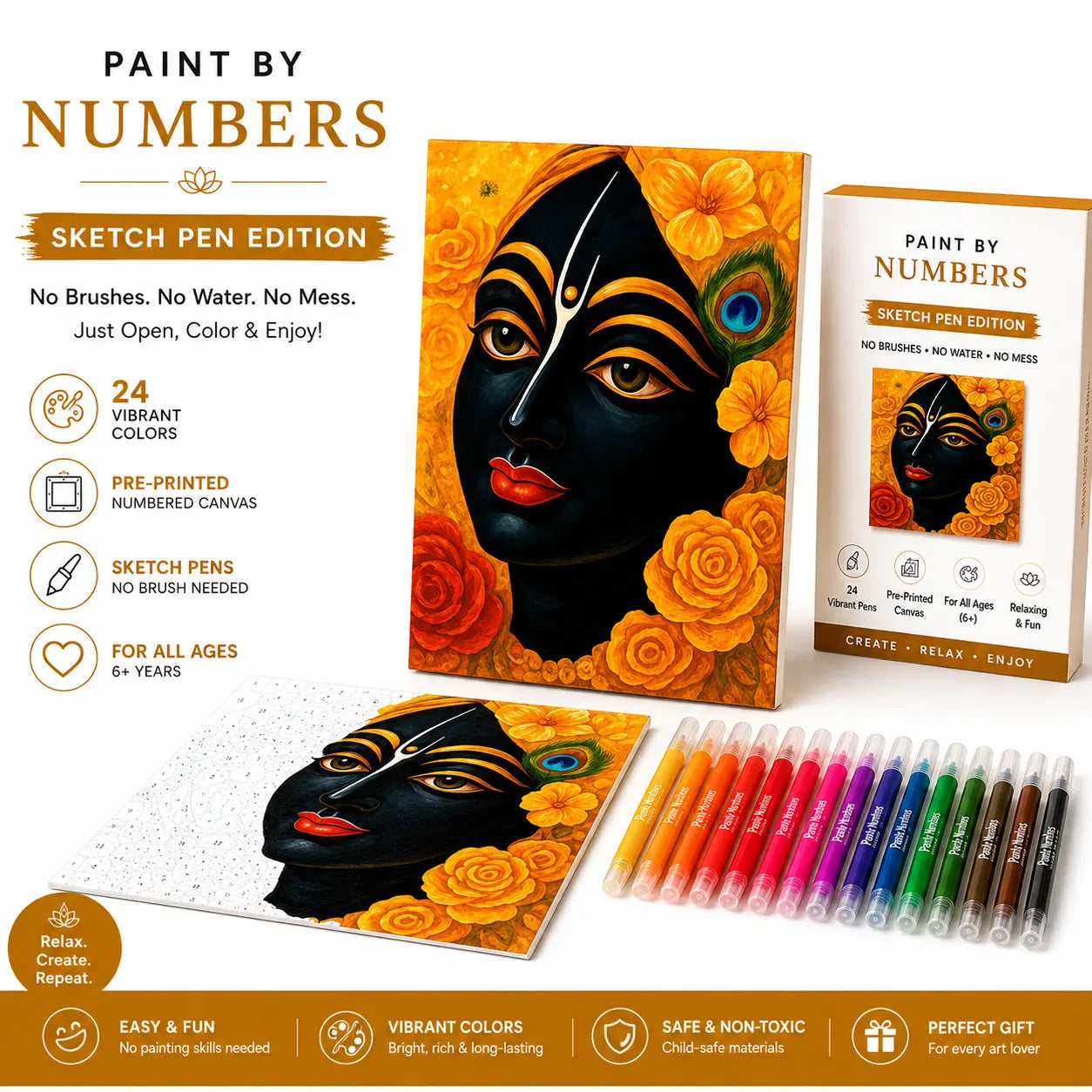 First Palette™ Black Krishna – Family Paint by Numbers Kit