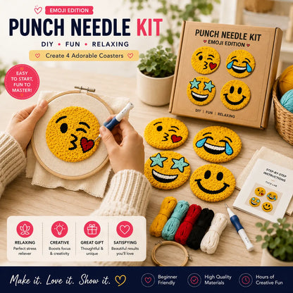 First Stitch™ Emoji Edition – Punch Needle Kit for Kids & Teens