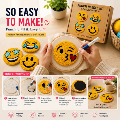 First Stitch™ Emoji Edition – Punch Needle Kit for Kids & Teens
