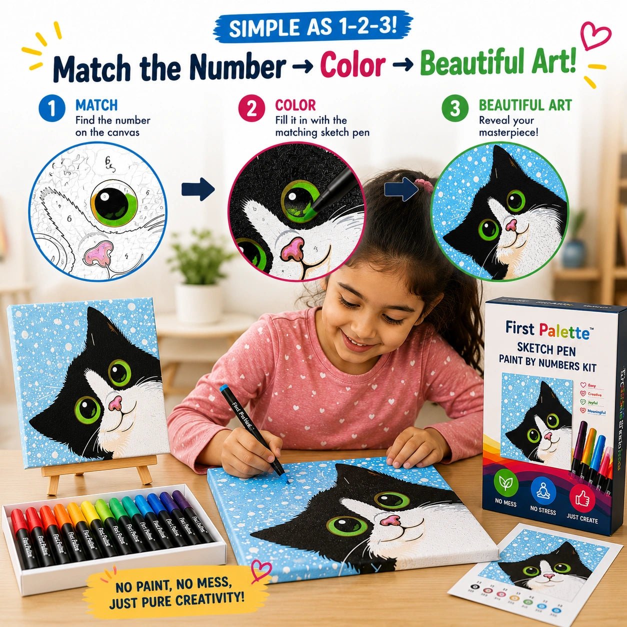 First Palette™ Kitty – Family Paint by Numbers Kit - ToyBag
