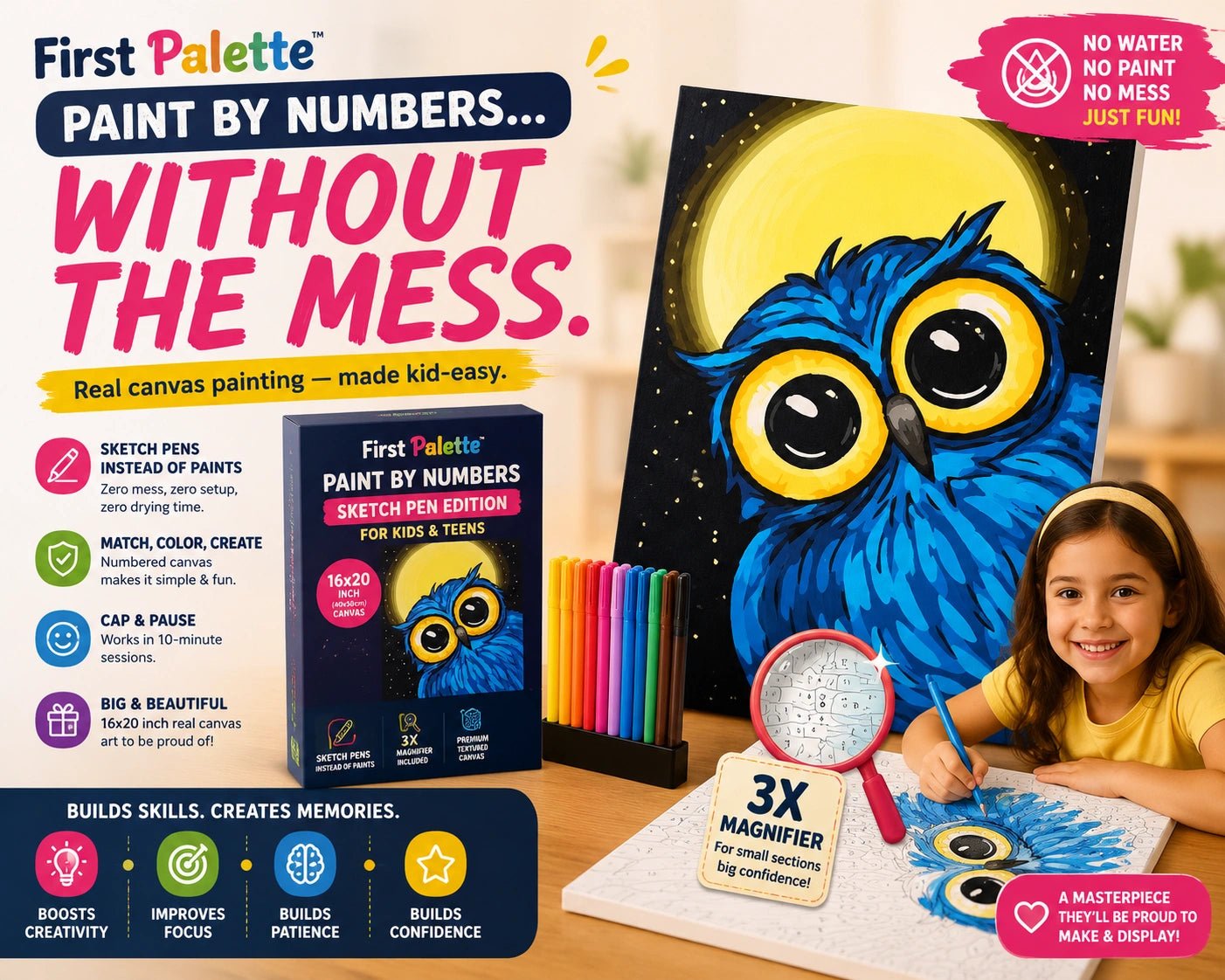 First Palette Owl Edition™ – Paint by Numbers Kit for Kids & Teens - ToyBag