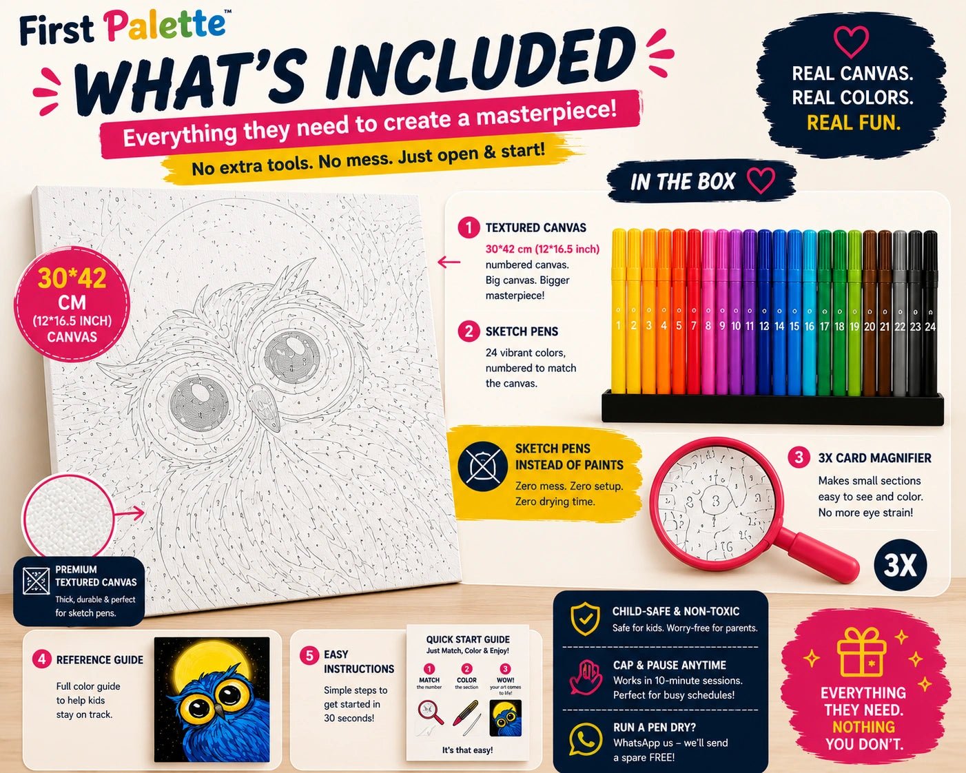 First Palette Owl Edition™ – Paint by Numbers Kit for Kids & Teens - ToyBag