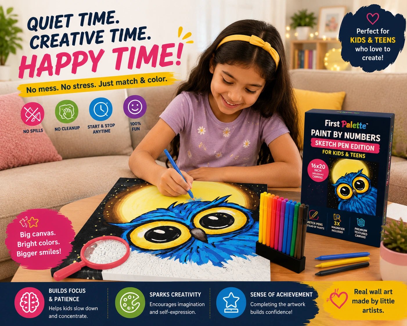 First Palette Owl Edition™ – Paint by Numbers Kit for Kids & Teens - ToyBag