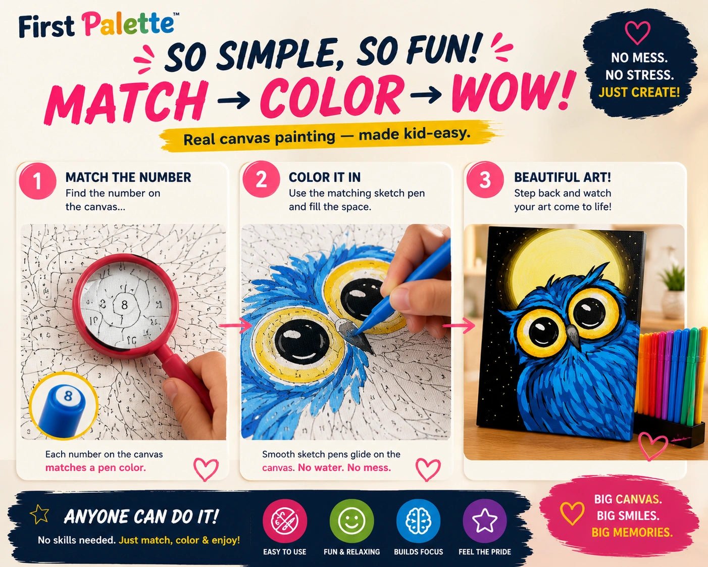 First Palette Owl Edition™ – Paint by Numbers Kit for Kids & Teens - ToyBag