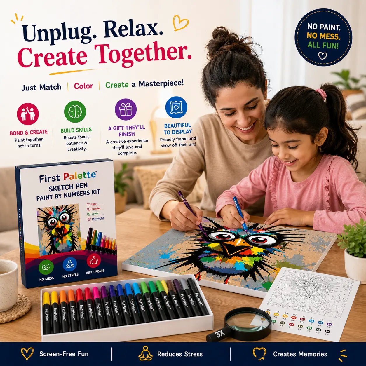 First Palette™ Shocking Bird – Family Paint by Numbers Kit - ToyBag