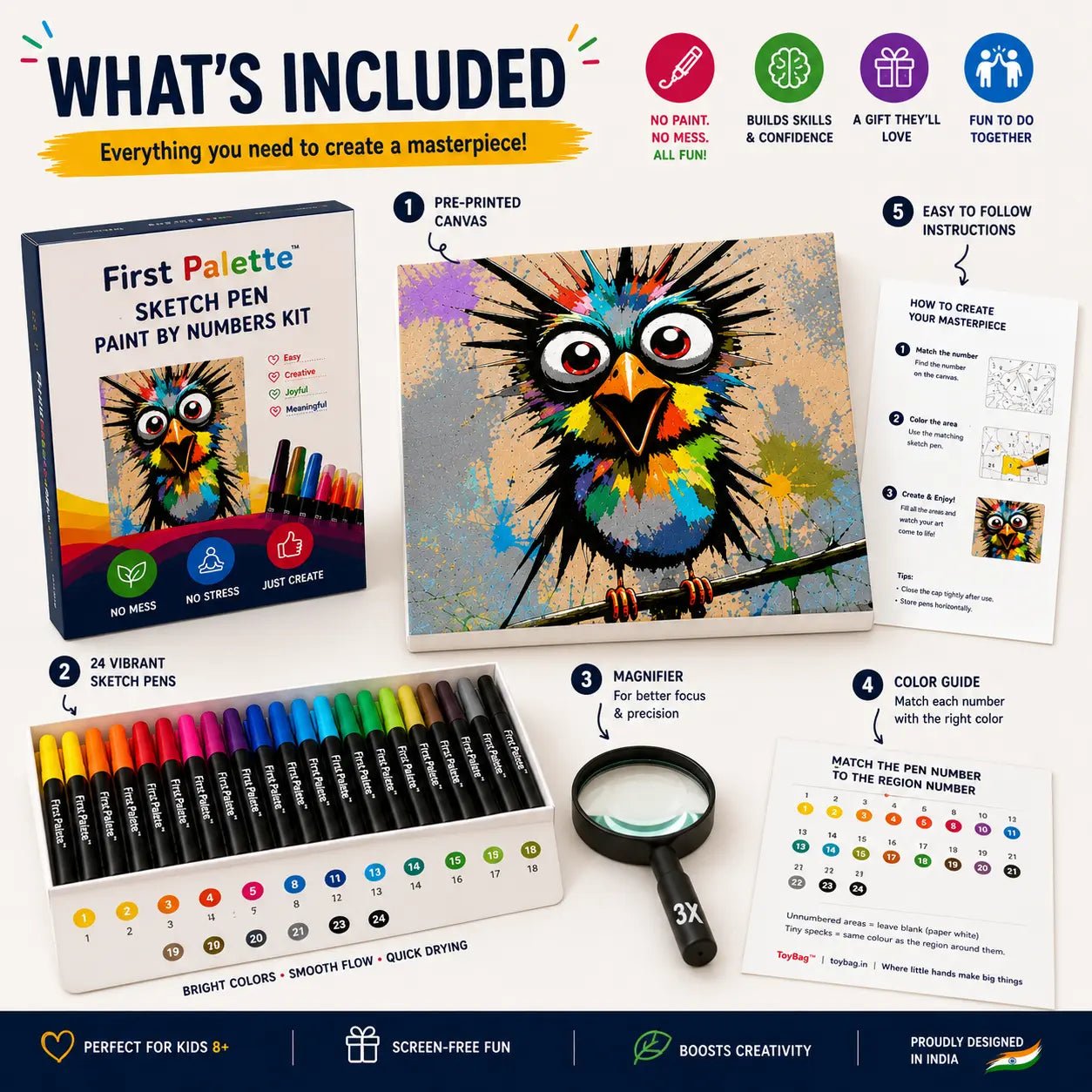 First Palette™ Shocking Bird – Family Paint by Numbers Kit - ToyBag