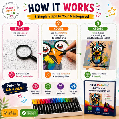 First Palette™ Shocking Bird – Family Paint by Numbers Kit - ToyBag